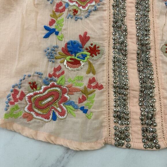 Soft Surroundings Embroidered Blouse Top Size M Orange Blue Beaded Boho Floral - Picture 6 of 13